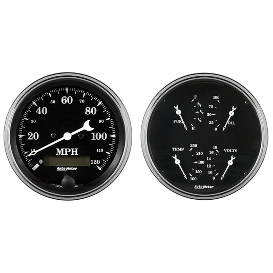 AutoMeter 2 Pc. Gauge Kit 5 in. Quad & Speedometer 240-33 Ω Old Tyme Black - ATM-1703