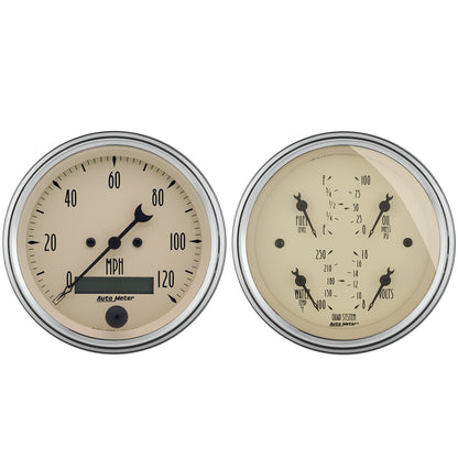 AutoMeter 2 PC. Gauge Kit, 3-3/8 in. Quad & Speedo, Electric, 240-33 Ω, Antique Beige - ATM-1800