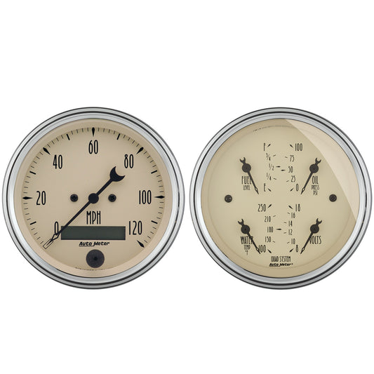 AutoMeter 2 PC. Gauge Kit, 3-3/8 in. Quad & Speedo, Electric, 240-33 Ω, Antique Beige - ATM-1800