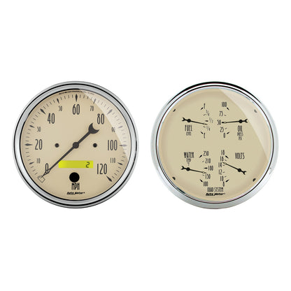 AutoMeter 2 Pc. Gauge Kit 5 in. Quad & Speedometer 240-33 Ω Antique Beige - ATM-1803