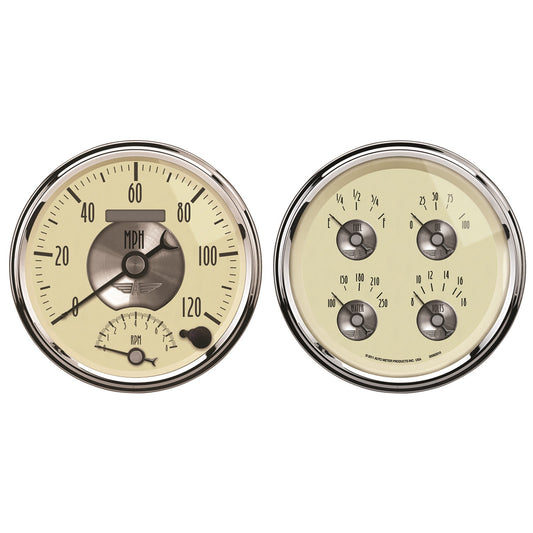 AutoMeter 2 Pc. Gauge Kit 5 in. Quad & Tach/Speedo 240-33 Ω Prestige Antique Ivory - ATM-2004