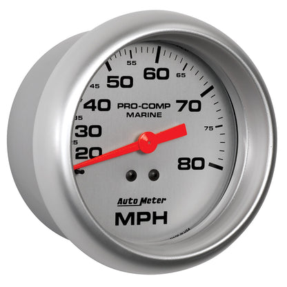 3-3/8 In. MECHANICAL SPEEDOMETER 0-80 MPH MARINE SILVER ULTRA-LITE