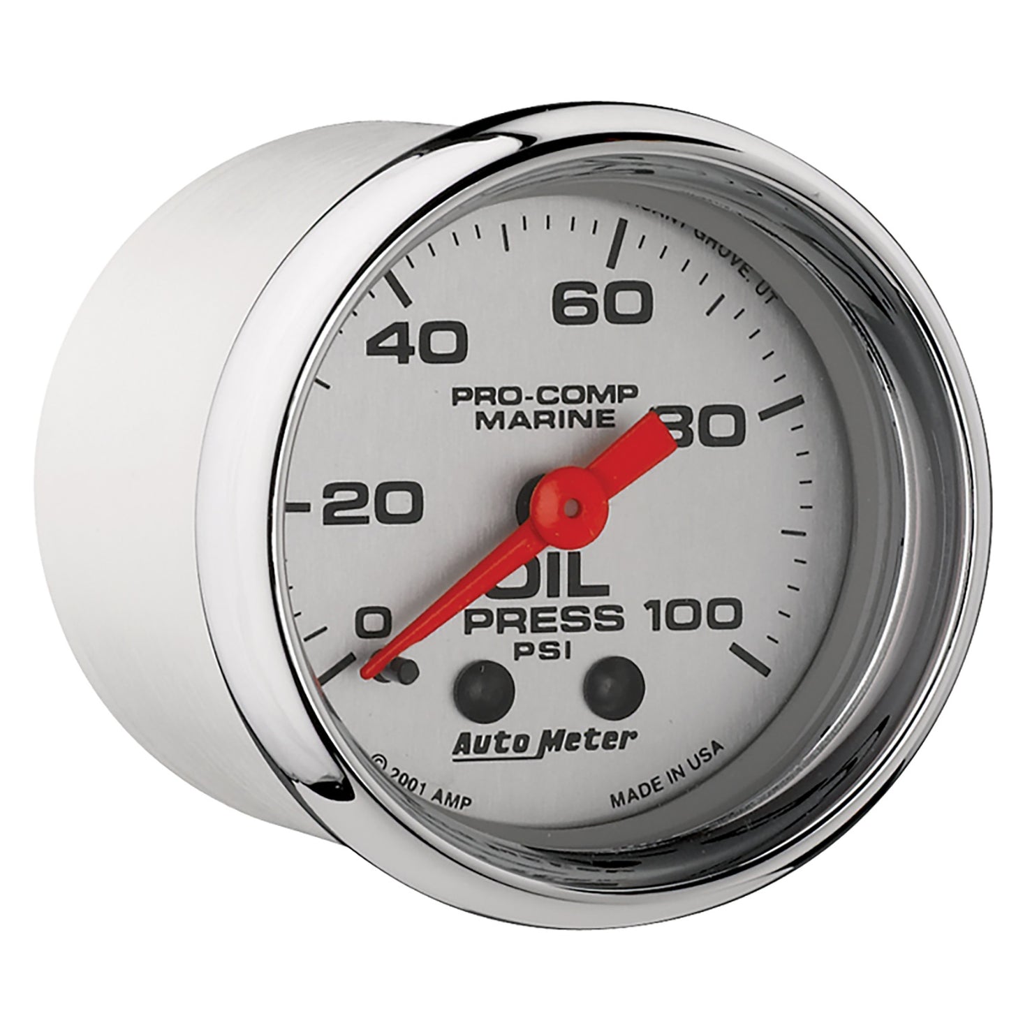 2-1/16 In. OIL PRESSURE 0-100 PSI MARINE CHROME ULTRA-LITE