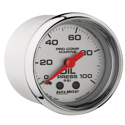 2-1/16 In. OIL PRESSURE 0-100 PSI MARINE CHROME ULTRA-LITE