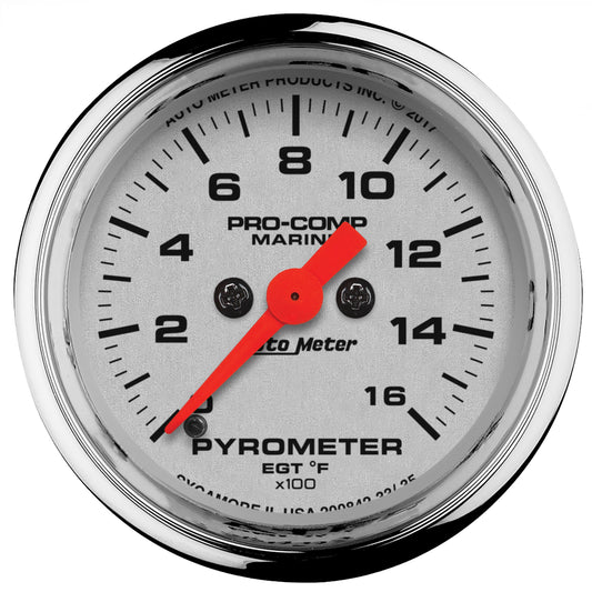 2-1/16 In. PYROMETER 0-1600 Fahrenheit MARINE CHROME ULTRA-LITE