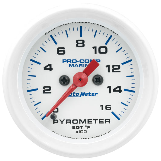 2-1/16 In. PYROMETER 0-1600 Fahrenheit MARINE SILVER WHITE