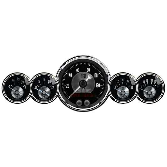 5 PC. GAUGE KIT 3-3/8 In. & 2-1/16 In.  GPS SPEEDO W/LCD ODO PRESTIGE BLACK DIAMOND