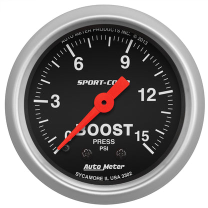 AutoMeter 2-1/16 in. Boost Gauge 0-15 PSI Sport-Comp - ATM-3302