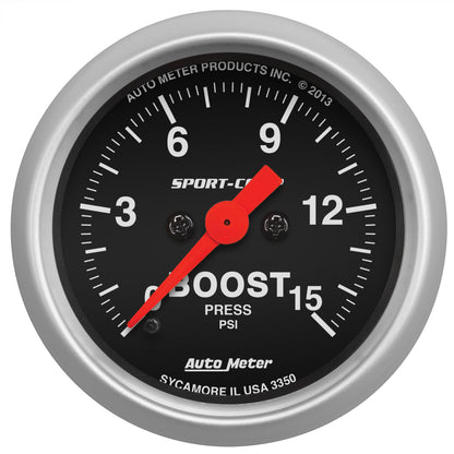 AutoMeter 2-1/16 in. Boost Gauge 0-15 PSI Sport-Comp - ATM-3350