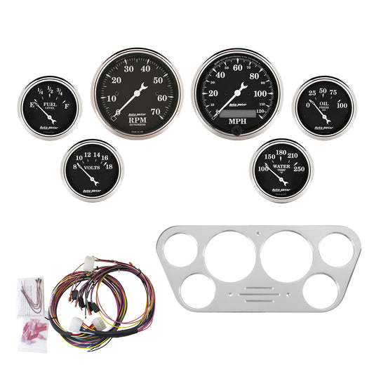 6 GAUGE DIRECT-FIT DASH KIT FORD TRUCK 53-55 OLD TYME BLACK