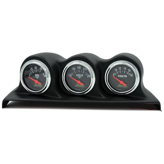 GAUGE KIT 3 PC WRANGLER (JK) 07-10 OIL PSI/AXLE TEMP/VOLT 100PSI/250deg F/18V BLK DIAL CHROME BZL JEEP