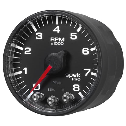 2-1/16 In. IN-DASH TACHOMETER 0-8000 RPM SPEK-PRO BLACK/BLACK