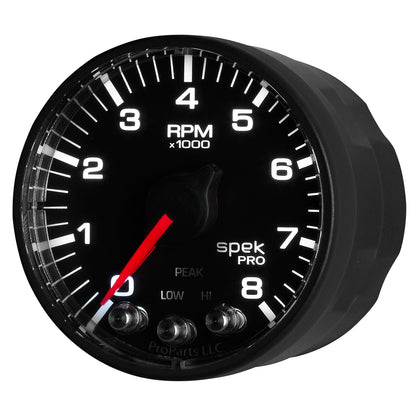 2-1/16 In. IN-DASH TACHOMETER 0-8000 RPM SPEK-PRO BLACK/BLACK