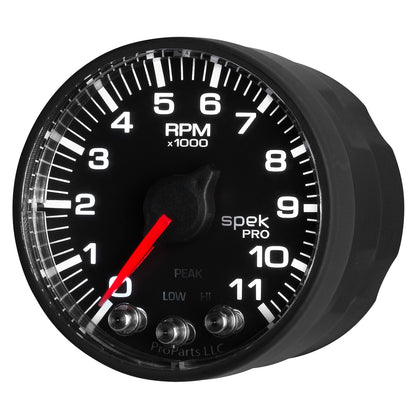 2-1/16 In. IN-DASH TACHOMETER 0-11000 RPM SPEK-PRO BLACK/BLACK